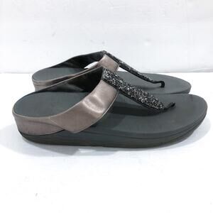 Fitflop Sparkle Crystal Pewter Leather Wedge Sandals
